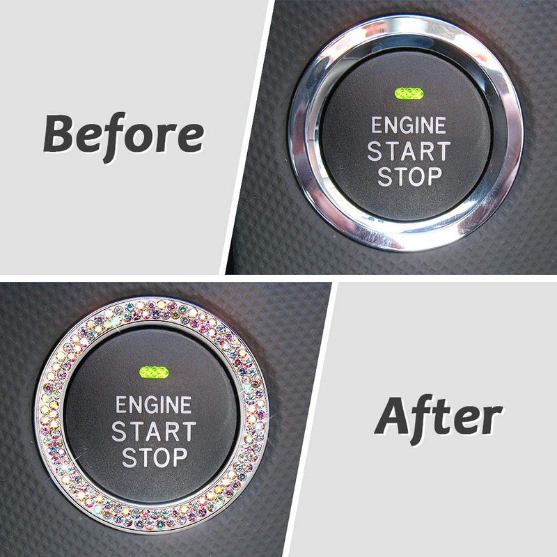 ToBeQueen Car Crystal Ring Sticker Multicolor Bling Ring Interior Emblem,2 Pcs Crystal Car Decal Start Engine Ignition Button for Women Girl Rhinestone Bling Car Accessories Colorful - Image 2